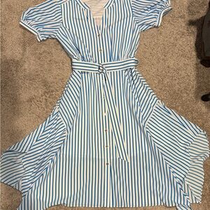Karl Lagerfeld Blue and White Striped Button-Down Dress